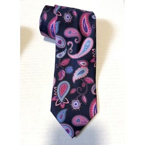 PAUL STUART - 100% Silk Tie - Navy Pink & Blue Paisley Print - Made in Italy